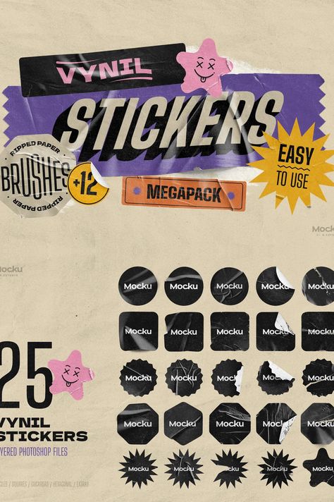 Vinyl stickers mockups Sticker Effect Photoshop, Brand Sticker Design, Stellar Logo, Magazine Stickers, Sticker Mockup, French Wall Art, Instagram Font, Iphone Stickers, Graphic Design Assets