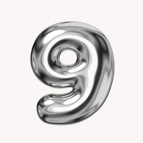 Download premium psd / image of 9 number nine, 3D chrome metallic balloon design by Sakarin Sukmanatham about 3d rendering silver 9, 3d chrome metallic balloon design, chrome 9, 3d, and 3d illustration 7665063 Silver Typography, Notion Library, Magic Font, 3d Chrome, 9 Number, Number Nine, 2 Number, Metallic Balloons, Silver Numbers