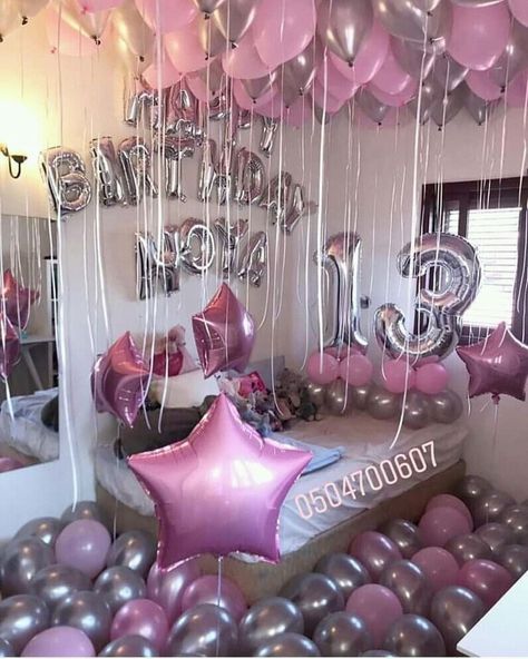 Birthday Room Surprise, Surprise Birthday Decorations, Birthday Room Decorations, Birthday Surprise Boyfriend, Birthday Goals, Birthday Ideas For Her, Cute Birthday Ideas, 13th Birthday Parties, Birthday Party For Teens