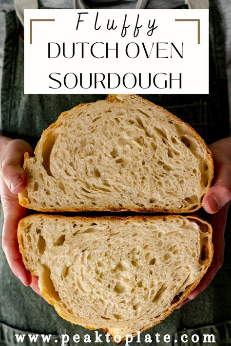 Fluffy Dutch Oven Sourdough Bread (+ Photo Tutorial) | Peak to Plate Fluffy Dutch Oven Sourdough Bread, Easy Dutch Oven Sourdough Bread, Sourdough Discard Dutch Oven Bread, Easy Sourdough Bread Recipe Dutch Ovens, Artisan Sourdough Bread Recipes Dutch Oven, Sour Dough Bread Recipe Dutch Oven, Sourdough Bread In Cast Iron Dutch Oven, Soft Dutch Oven Bread, Less Sour Sourdough Bread