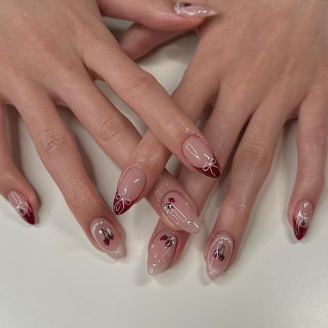 Strawberry COQUETTE🍓🎀🩷 . . . . #strawberrynails #rednails #pinterestnails #frenchtipnails #gelxnails #nailart #almondnails #nailextension… | Instagram Strawberry Nail Art, Berry Nails, Wine Nails, Asian Nails, Cherry Nails, Gel Nails Diy, Simple Gel Nails, Nail Stuff, Pearl Nails