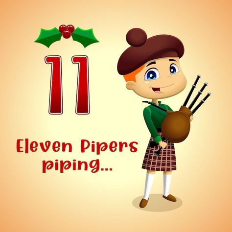 The 12 days of christmas - 11th day - el... | Premium Vector #Freepik #vector #cartoon-art #cartoon-illustration #funny-christmas #mascot 11 Pipers Piping, Pipers Piping, Illustration Funny, The 12 Days Of Christmas, Art Cartoon, Hand Drawn Illustration, Vector Cartoon, Psd Icon, Drawn Illustration