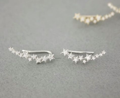 White Gold Jewelry Set, Dainty Stars, Peace Jewelry, Crawler Earrings, Horseshoe Jewelry, Ear Pin, Ear Crawler, Clover Jewelry, Crawlers Earrings