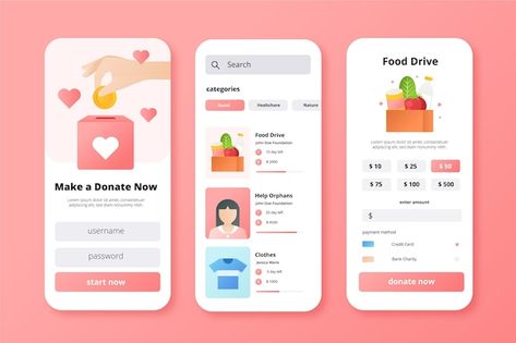 Charity app concept | Free Vector #Freepik #freevector #social-media-phone #social-media-mobile #mobile #social-media-app Charity App, Ux Design Mobile, Apps For Teaching, Desain Ui, App Concept, Mobile App Design Inspiration, App Developer, Mobile Ui Design, App Design Inspiration