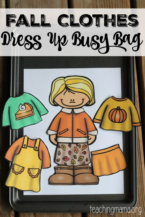 Fall Clothes Dress Up Busy Bag {Free Printable} Summer Dress Up, Weather Dress Up Printable, Clothes Study, Dress For The Weather, Teaching Mama, Clothing Themes, File Folder Activities, Dress For Fall, Fall Preschool