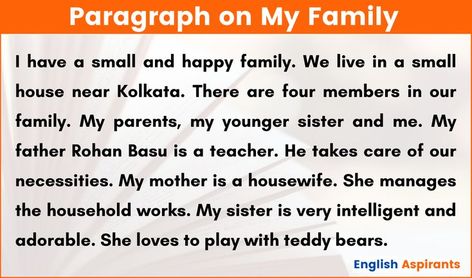 Paragraph on My Family Family Paragraph, My Family Paragraph, My Family Topic, Essay On My Family, Paragraph Writing Topics, English Paragraph, Psychology Essay, Elephants For Kids, Dr Apj Abdul Kalam