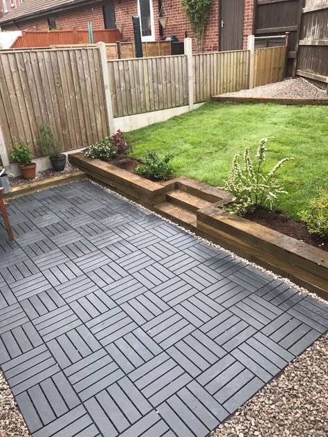 Ikea runnen decking tiles used to  create a new garden Ikea Outdoor Flooring, Ikea Runnen, Outdoor Patio Flooring Ideas, Ikea Patio, Ikea Garden, Decking Tiles, Ikea Outdoor, Outdoor Deck Tiles, Small Balcony Garden