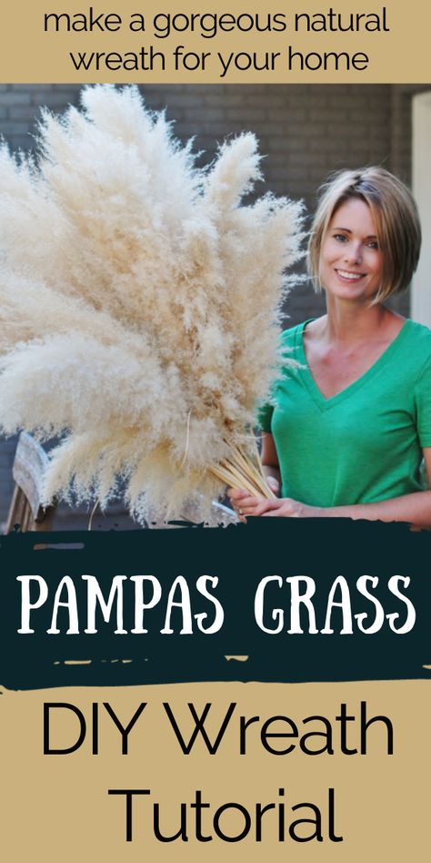 Pampas Grass Wreath Tutorial - Salvaged Living Pampa Wreath Diy, Pampas Grass Christmas Wreath Diy, Diy Pampas Wreath, Fall Pampas Grass Decor, Pampas Grass Wreath Diy, Diy Pampas Wall Decor, Pampas Grass Decor Living Room, Feather Wreath Diy, Diy Pampas