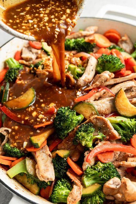 Recently, I made this one-pan orange pork stir fry again with my little ones, letting them help whisk the sauce and add veggies to the pan. It was a fun way to get my kids involved in the kitchen for a takeout-inspired meal that’s full of nutrients and ready to eat in just 30 minutes. Pork And Veggie Stir Fry, Orange Pork Stir Fry, Pork And Broccoli Stir Fry, Stir Fry With Pork, Orange Pork, Veggie Stir Fry Recipes, Pork Stir Fry Recipes, Leftover Pork, Quick Stir Fry