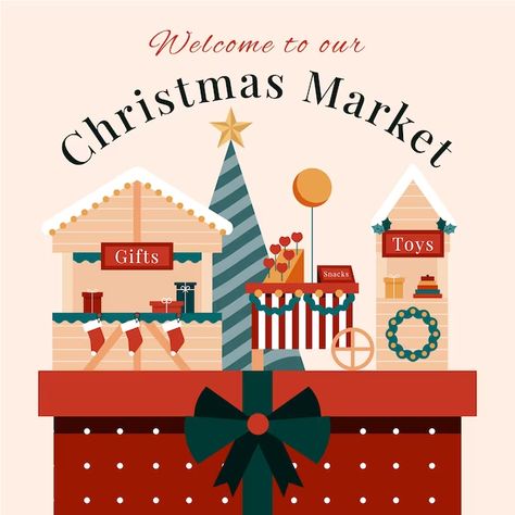 Free Vector | Flat christmas market illustration Christmas Market Illustration, Market Illustration, Christmas Poster Design, Hope Christmas, Christmas Graphic Design, Holiday Graphics, Graphic Design Cards, Christmas Flyer, Winter Illustration