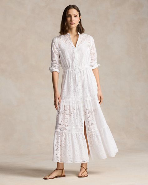 Tiered Eyelet Cotton Maxidress Ralph Lauren Dress, Mein Style, Eyelet Dress, Lace Inset, Satin Slip, Tier Skirt, Polo Dress, Polo By Ralph Lauren, Sleeve Dress