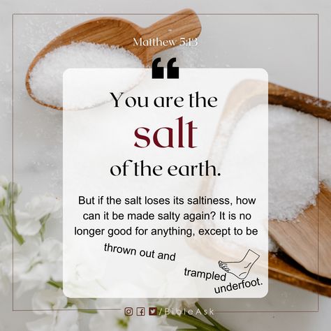 Let us remember that we are the salt of the earth! #verseoftheday⠀⠀ .⠀⠀ .⠀⠀ .⠀⠀ .⠀⠀ ___________________________⠀⠀ #dailybibleverse #bible #bibleask #bibleverse #salt #Christian #gospel #inspirationalverse #christianquotes Salt Of The Earth Quotes, Earth Quotes, Medical Herbs, Homemade Food Gifts, Bible Words Images, Salt Of The Earth, Christian Gospel, Inspirational Verses, Bible Words