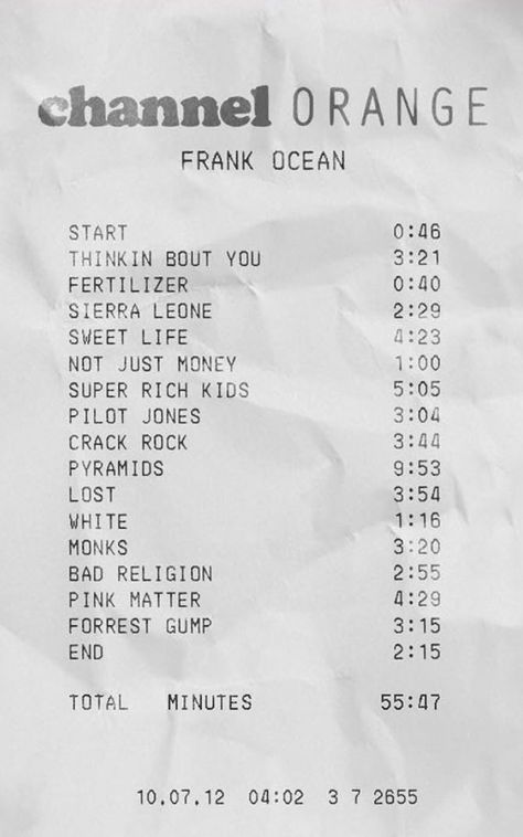 Channel Orange Receipt, Vintage Music Posters Frank Ocean, Frank Ocean Journal, Frank Ocean Wallpaper Channel Orange, Frank Ocean Username Ideas, Nostalgia Frank Ocean, Frank Ocean Christmas, Frank Ocean Receipt, Chanel Orange Frank Ocean