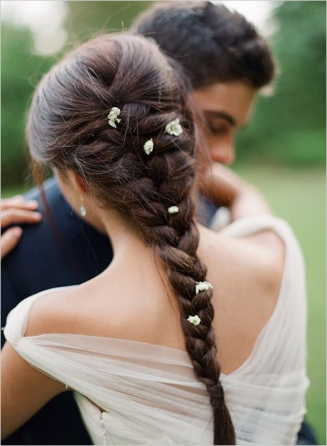 hair in braid with flowers for wedding Simple French Braid, French Braid, Braids, Flowers, Hair, Plaits