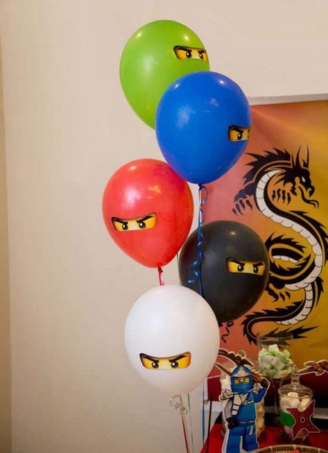 Ninjago Birthday Party Cake, Ninjago Birthday Decorations, Ninjago Party Ideas, Ninjago Party Decorations, Ninjago Birthday Party Ideas, Ninja Themed Birthday Party, Lego Faces, Lego Ninjago Party, Lego Ninjago Birthday