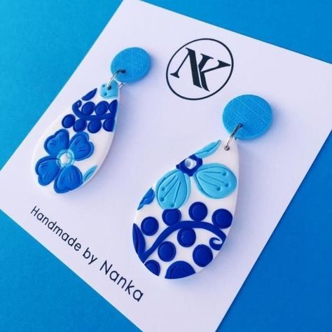 Blue Polymer Clay Earrings, Royal Blue Jewelry, Blue Polymer Clay, Clay Products, Polymer Clay Flower Jewelry, Polymer Beads, Making Jewellery, Polymer Clay Jewelry Diy, Clay Jewellery