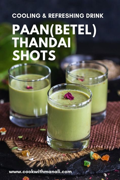 These refreshing Paan Thandai Shots are made this paan leaves and homemade thandai powder making them the perfect drink for Holi and summers! Indian Cuisine Recipes, Refined Sugar Free Recipes, Holi Party, Summer Coolers, Foreign Food, Paneer Tikka, Shot Recipes, Indian Sweets, Indian Food Recipes Vegetarian