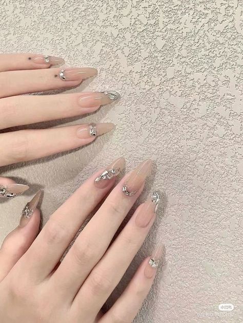 Nail Sang, Nail Wedding, Fancy Nail Art, Hard Gel Nails, Asian Nails, Nude Nail, Long Nail Designs, Pretty Gel Nails, Rose Nails