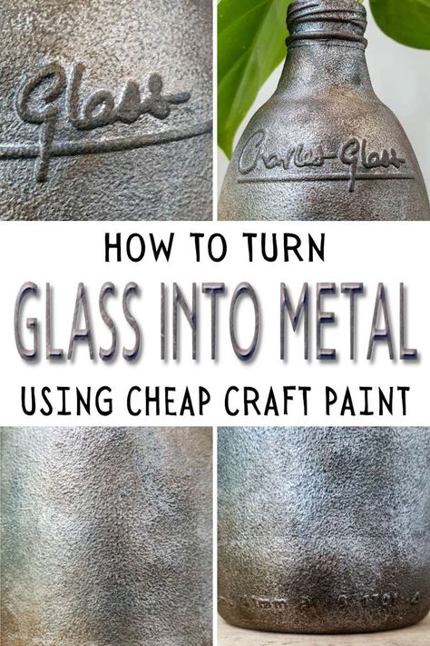 Ready to turn trash into treasure? Grab some inexpensive craft paint and join us as we show you how to give a glass bottle a metallic makeover. It’s a quick and easy way to transform any glass containers into stylish decor pieces. The project can be completed in a morning and is suitable for a beginner who loves experimenting. Get the full tutorial with step-by-step instructions at #ACraftyMix Decorating Glass Bottles Diy, Brushed Metal Texture, Trash Into Treasure, Painted Glass Bottles, Empty Glass Bottles, Inexpensive Crafts, Halloween Bottles, Upcycling Diy, Glass Bottle Diy