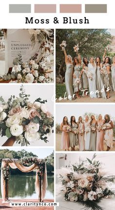 Green And Blush Wedding, Blush Wedding Color Palette, Blush Winter Wedding, June Wedding Colors, Moss Green Wedding, Bridesmaid Color, Blush Wedding Theme, Romantic Wedding Colors, Wedding Theme Color Schemes