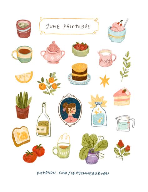 Cheyenne Barton, Color Pencil Illustration, 귀여운 음식 그림, Good Feelings, Bullet Journal Stickers, Cute Little Drawings, Good Notes, Aesthetic Stickers, Journal Stickers