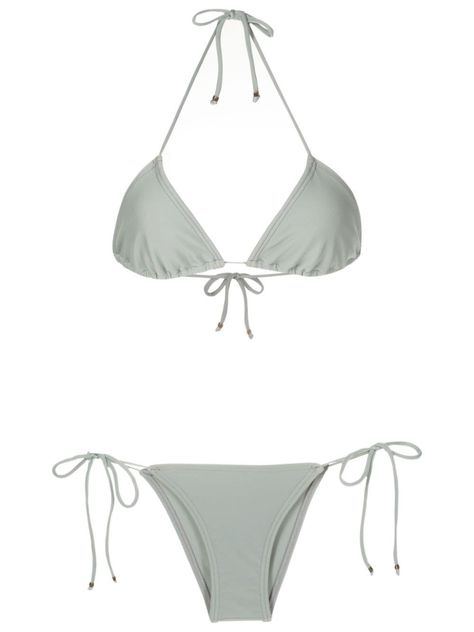 light grey stretch-design triangle cup halterneck tie fastening rear tie fastening side-tie bottoms Be mindful to try on swimwear over your own garments. Queens Clothes, Grey Bathing Suit, Grey Swimsuit, Design Triangle, Tie Swimsuit, Queen Outfit, Be Mindful, Swim Suits, Love Island