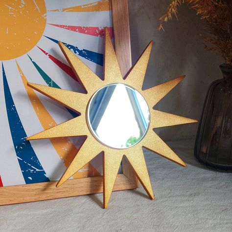 Small golden decorative mirror for wall, Gold geometric mirror, Sun star wooden wall mirror, Little mirror, Petite pointed sun mirror Wooden Wall Mirror, Sun Mirror, Geometric Mirror, Mirror For Wall, Eye Decor, Heart Mirror, French Mirror, Mirror Shapes, Decorative Mirror