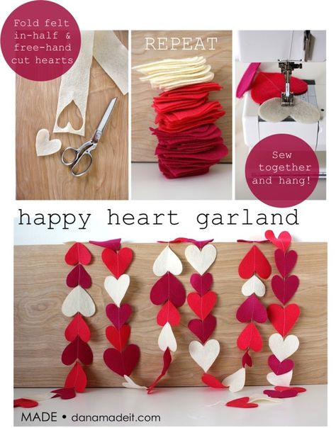 Garland Tutorial, Diy Valentine's Day Decorations, Happy Hearts Day, Diy Valentines Decorations, Heart Garland, Felt Heart, Valentine's Day Quotes, My Funny Valentine, Valentines Party