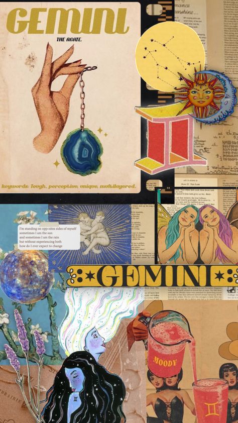 Gemini Collage Wallpaper, Gemini Lockscreen, Gemini Asthetic, Gemini Tarot Card, Gemini Poster, Gemini Aesthetic, Gemini Wallpaper, Quirky Wallpaper, June Gemini