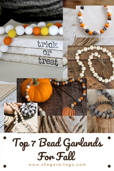 Plant Stand Table, Fall Garlands, Garden 2023, Fall Bead, Stand Table, Wooden Bead Garland, Halloween Crafts Decorations, Fall Garland, Table Designs