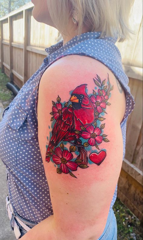 Cardinal And Flower Tattoo, Red Cardinal Tattoo, Red Cardinal Tattoos, Cardinal Tattoo, Tattoo With Flowers, Cardinal Tattoos, Peace Tattoos, Hibiscus Tattoo, Rose Tattoos For Women