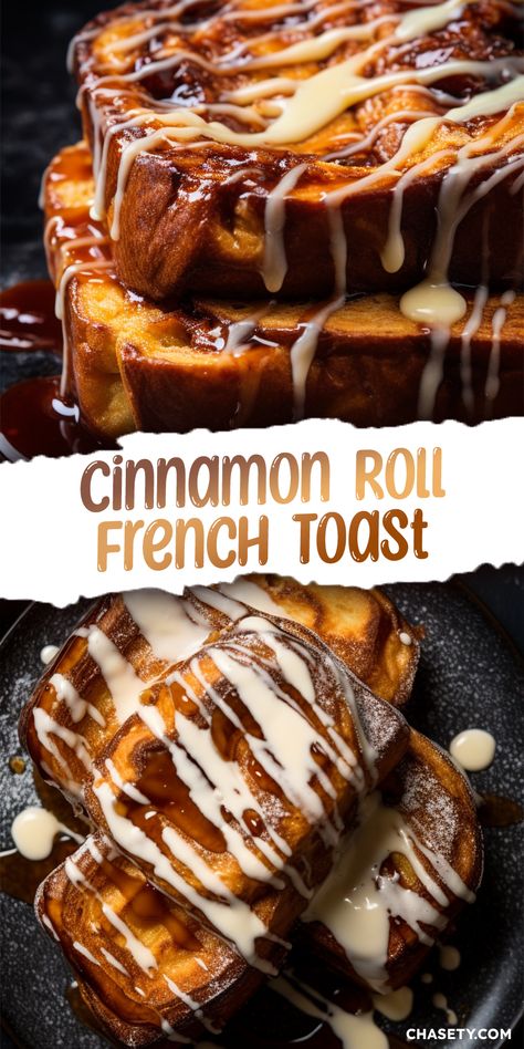 Cinnamon Roll French Toast [25 Minutes] - Chasety Christmas French Toast Recipe, Cinnamon Stuffed French Toast, Cinnamon French Toast Rolls, Decadent Breakfast Recipes, Cinnamon Bun French Toast, French Toast Ideas Breakfast, French Toast And Chicken, Churro Cinnamon Rolls, Cinnamon Roll Toast