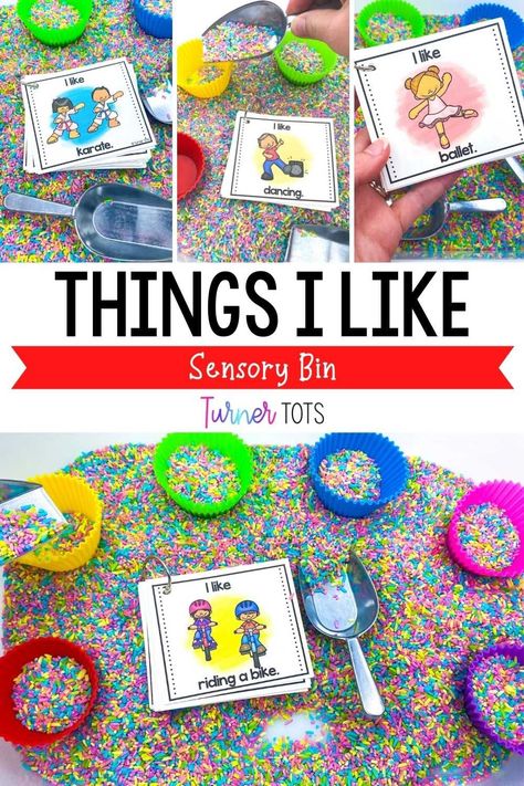 All About Me Sensory Table Preschool, Sensory Table All About Me, Sensory Tub Ideas, Yarn Sensory Bin, Family Sensory Bin Preschool, All About Me Sensory Bin Preschool, All About Me Fine Motor, Rice Sensory Bin Ideas, Friendship Sensory Bin