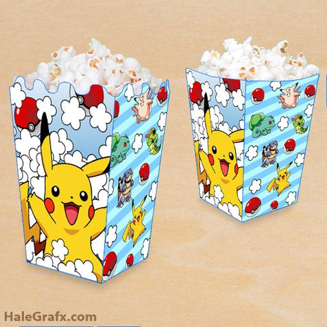 Pokemon Printables Free, Pokemon Printables, Pokemon Party Decorations, Pokémon Party, Snack Mixes, Pokemon Diy, Popcorn Boxes, Birthday Party Photography, Pokemon Craft