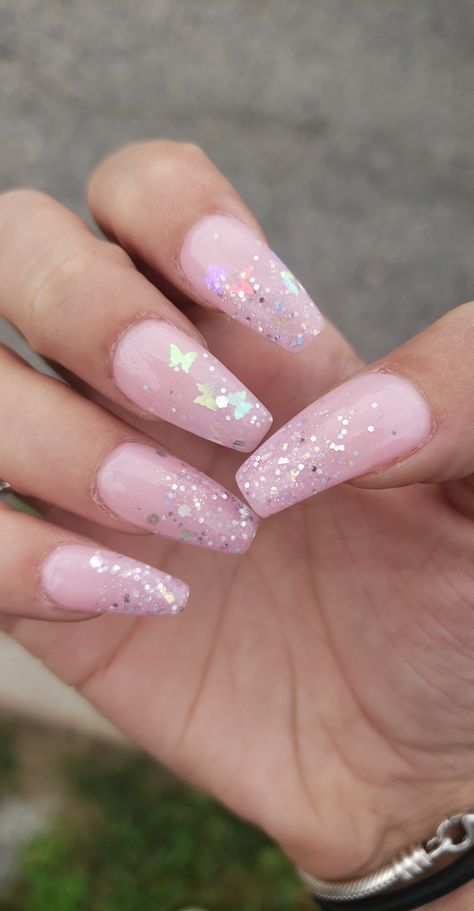 Pink Butterfly Nails, Pink Coffin, Baby Pink Nails, Prom Inspo, Cruelty Free Brands, Butterfly Nail, Silver Nails, Prom Nails, White Butterfly