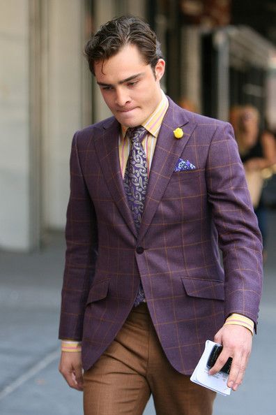 Men's Style: Purple Suiting - Divine Style Purple Suit Men, Business Casual Big Men, Business Casual Men Winter, Purple Suit Jacket, Mens Purple Pants, Professor Plum, Purple Suit, Ed Westwick, Purple Blazer