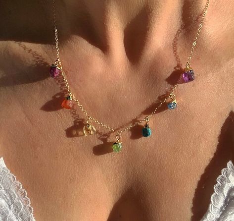 Chakra Stone Necklace Chakra Balancing Necklace Raw Gemstone - Etsy 7 Chakras Necklace, Different Types Of Jewellery, Crystal Necklace Outfit, Chakras Necklace, Turquoise Heart Ring, Ethereal Jewelry, Pride Jewelry, Crystal Bead Jewelry, Pride Jewellery