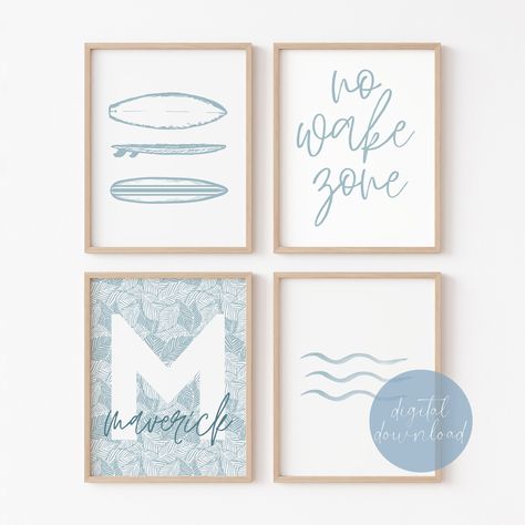 No Wake Zone Sign Nursery, Surf Nursery, No Wake Zone, Surf Wall Art, Nursery Interior Design, Pray For Surf, Ocean Themed Nursery, Wall Art Set Of 4, Nautical Nursery Decor