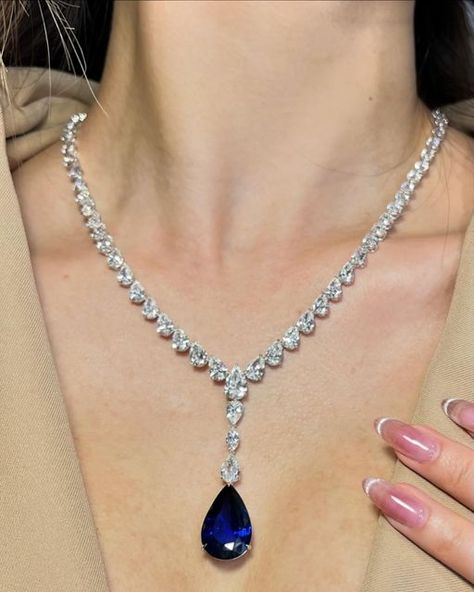 Ori Vechler on Instagram: "Extremely Excited To Share With You One Of Our Latest Projects💙🙌🏼 Diamonds And Sapphire Necklace Masterpiece.  38ct White Diamonds Necklace Matched With Over A 20ct Royal Blue Sapphire Pear Made For A Very Special Someone😇" Sapphire And Diamond Necklace, Royal Necklaces, Saphire Jewelry, Diamond And Sapphire Necklace, Royal Necklace, Blue Diamond Necklace, Sapphire Diamond Necklace, Jewelry Wishlist, White Diamond Necklace