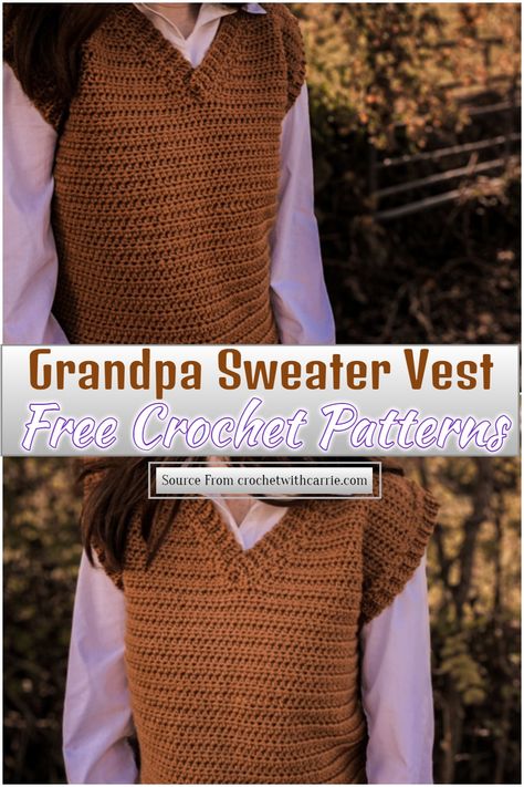 Free Crochet Grandpa Sweater Vest Pattern Vests Aesthetic, Crochet Vest Patterns, Crochet Zig Zag, Crochet Vest Pattern Free, Crochet Quotes, Crochet Vests, Vest Patterns, Crochet Sweater Vest, Vest Pattern Free