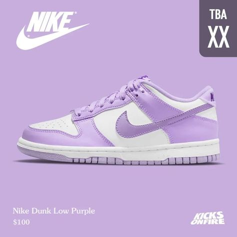 Cool Purple Sneakers, Basketball Shoe Outfits Women, Nike Purple Shoes, Lavender Dunks, Light Purple Dunks, Repunzle Quinceanera, Purple Dunks Outfit, Purple Sneakers Outfit, Nike Dunks Purple