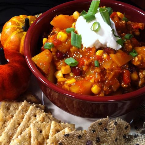 Butternut Squash and Turkey Chili Recipe | Allrecipes Butternut Squash Turkey, Best Butternut Squash Recipe, Healthy Chili Recipe Turkey, Squash Chili, Butternut Squash Pizza, Turkey Chili Crockpot, Butternut Squash Casserole, Frozen Butternut Squash, Butternut Squash Chili