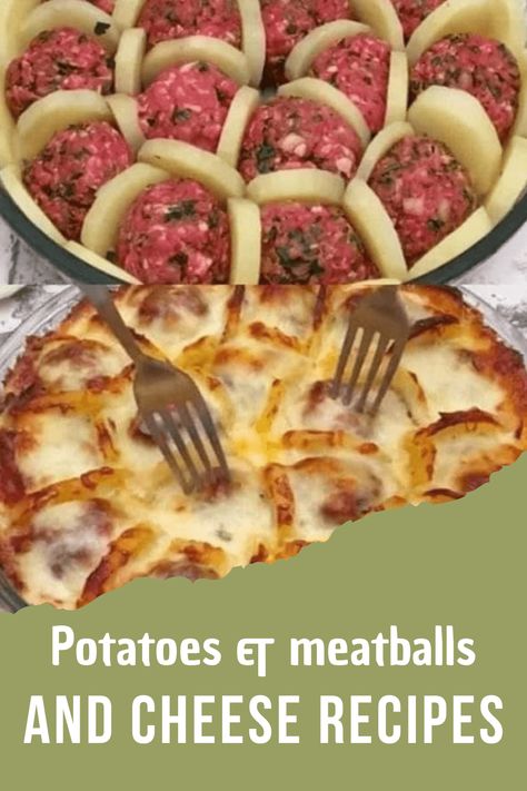 Potatoes with meatballs and cheese Meatballs And Cheese, Potato Dinner, Cheese Potatoes, Bechamel Sauce, Gram Flour, French Cooking, Chopped Onions, Cheese Recipes, Mozzarella Cheese