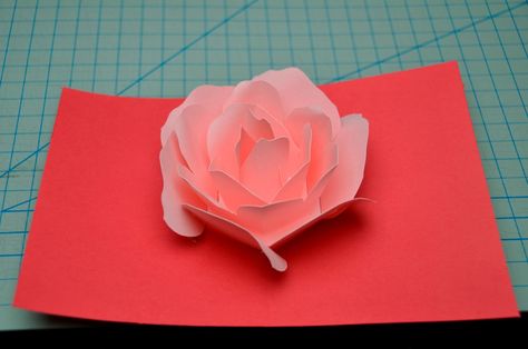 Rose Pop Up Card Tutorial                                                                                                                                                                                 More Rose Pop Up Card, Flower Pop Up Card, Arte Pop Up, Pop Up Flower Cards, Diy Pop Up Cards, Pop Up Card Templates, Pop Up Art, Card Templates Free, Pop Up Book