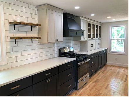 Taupe And Black Kitchen, Black Lower Cabinets, Taupe Kitchen Cabinets, Taupe Kitchen, Lower Cabinets, Foreclosed Homes, Modern Kitchen Interiors, Kitchen Upgrades, Types Of Houses