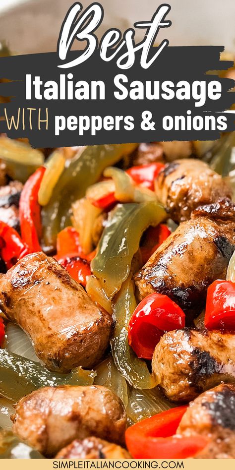 This is one of my favorite Italian sausage recipes that I grew up with. You can make it for dinner or as a side dish with a holiday meal like Christmas. It's perfect for entertaining any time of the year. The combination of the sausage peppers and onion are first cooked over the stove, then finished cooking in the oven. Check out this authentic Italian sausage recipe today! Italian Sausage And Peppers Recipes, Italian Sausage Casserole Recipes, Italian Pork Sausage Recipes, Italian Sausage Recipes For Dinner Easy, Italian Sausage Recipes For Dinner, Sausages And Peppers, Roasted Italian Sausage, Sweet Italian Sausage Recipes, Sausage And Peppers Recipe