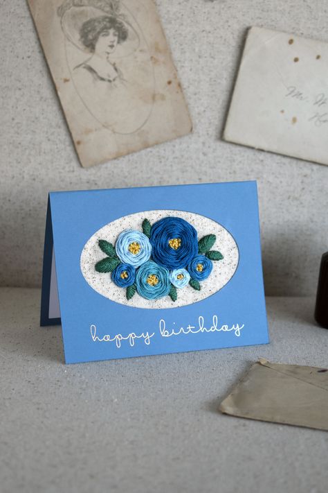 Hand Embroidered Bundle of Roses Card Embroidery Cards Pattern, Embroidery Cards, Stitching Cards, Free Cricut, Diy Embroidery Designs, Birthday Congratulations, Hand Embroidery Patterns Flowers, Diy Embroidery Patterns, Handmade Embroidery Designs