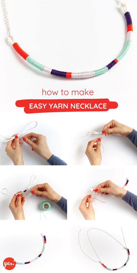 DIY Yarn Necklace - Easy diy tutorial for a stunning handmade piece of jewelry. Learn how to make this simple summer necklace. Perfect idea for a beautiful gift! #yeswemadethis #yarnjewelry  #necklacediy #yarncrafts Diy Necklace Easy, Diy Necklaces Tutorial, Yarn Necklace, Diy Jewelry Tutorials, Diy Yarn, Bracelet Craft Diy, Rope Jewelry, Simple Summer, Necklace Tutorial