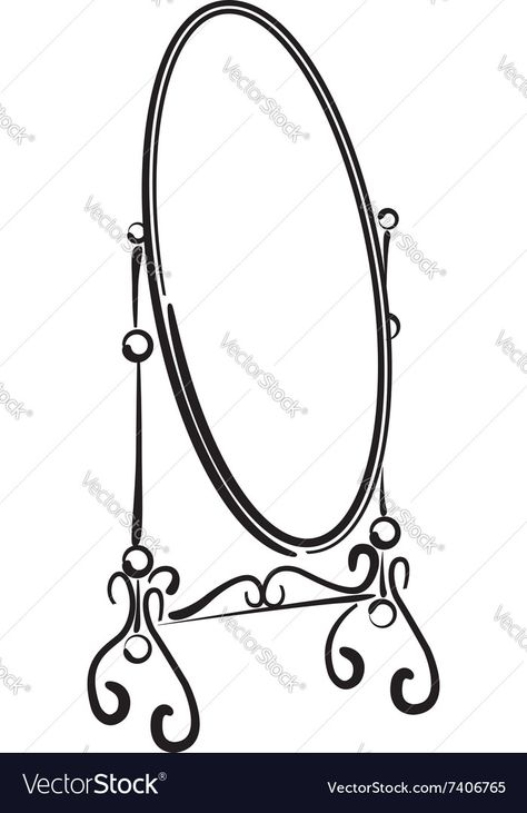 Vanity Mirror Drawing, Vintage Mirror Drawing, Mirror Drawing Sketches, Big Standing Mirror, Mirror Art Drawing, Mirror Doodle, Draw Mirror, Illustration Mirror, Mirror Sketch