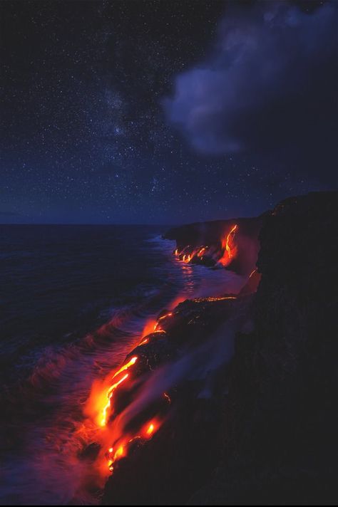 Hawai'i Volcanoes National Park a World Heritage Site, Hawaii County Hawaii Ocean At Night, Night Sky, At Night, Stars, Photography, Nature